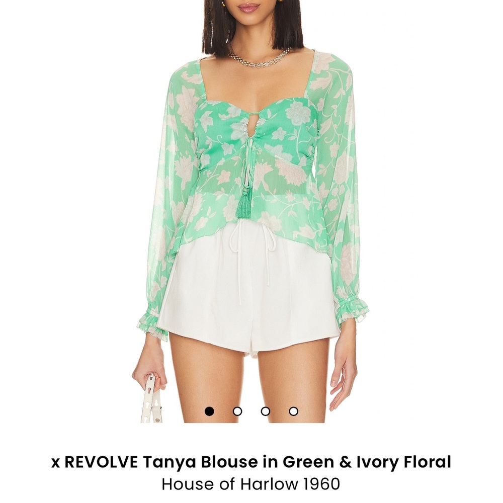 Revolve x House of Harlow 1960 Tanya Green and Ivory Floral Blouse